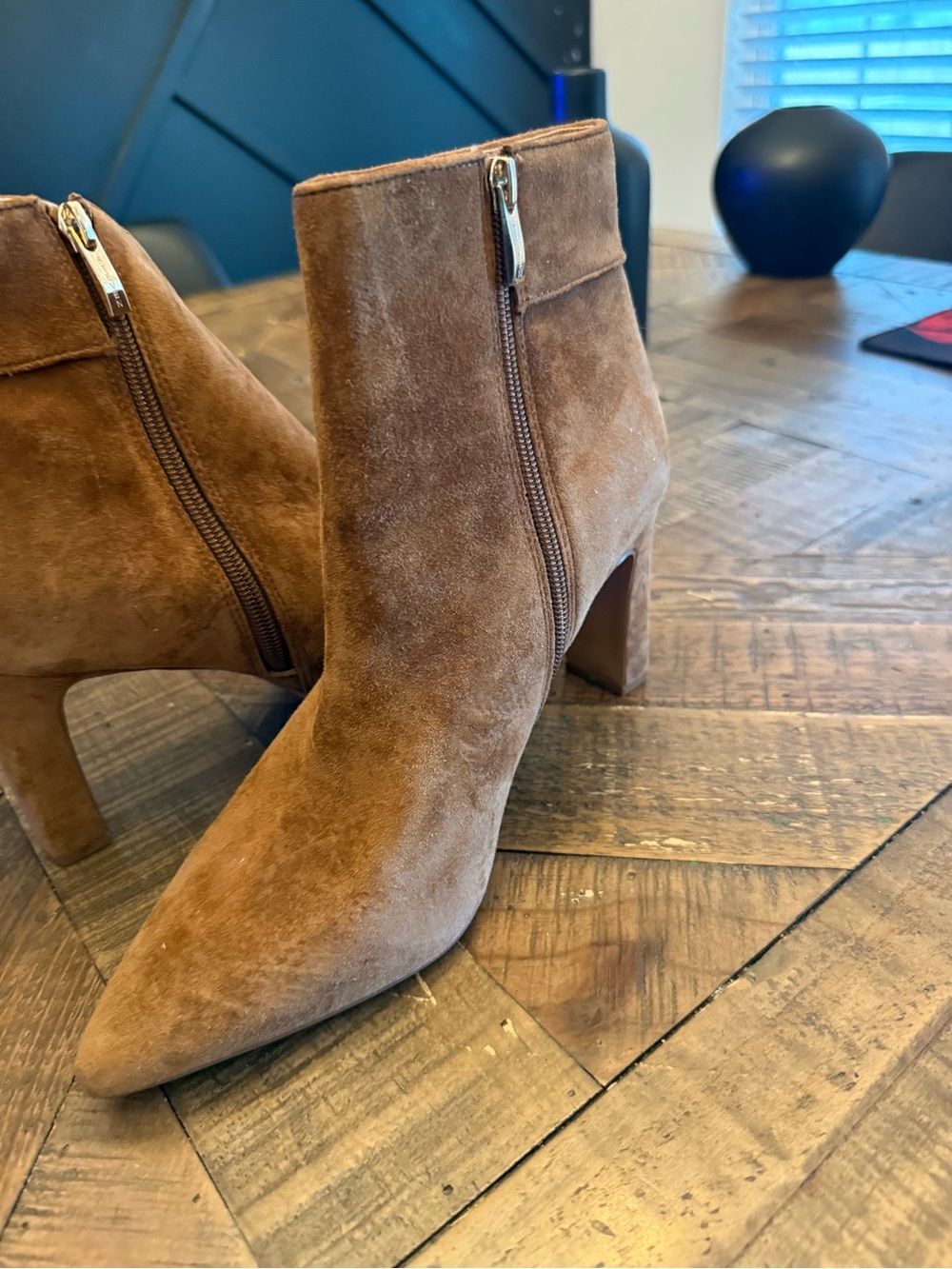 Women's Suede Pointed Toe Ankle Booties in Brown